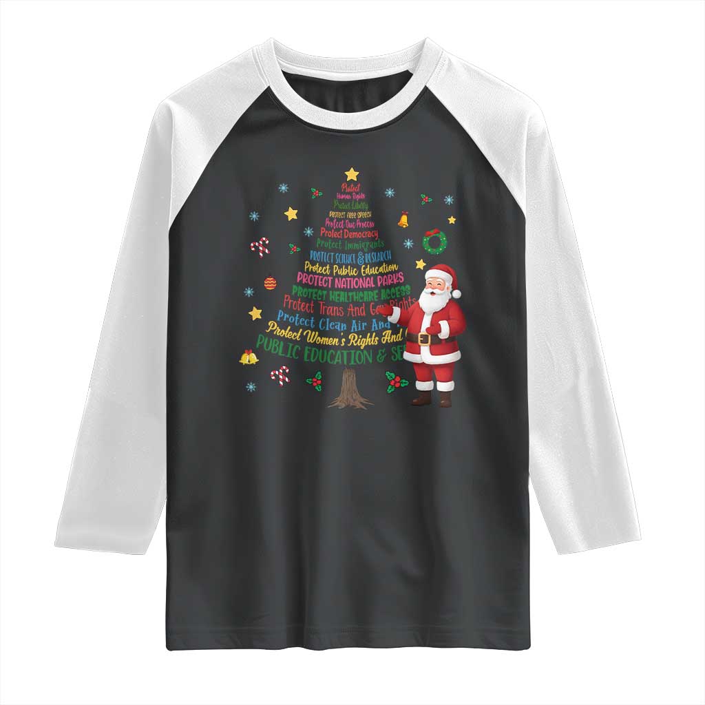 Pro Democracy Activist Christmas Tree Raglan Shirt Human Rights Xmas Gift - Wonder Print Shop