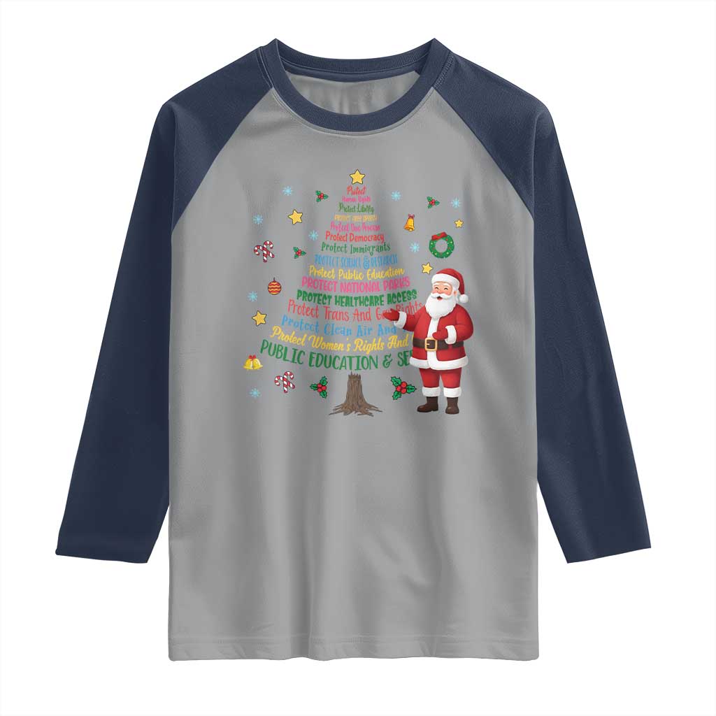 Pro Democracy Activist Christmas Tree Raglan Shirt Human Rights Xmas Gift - Wonder Print Shop