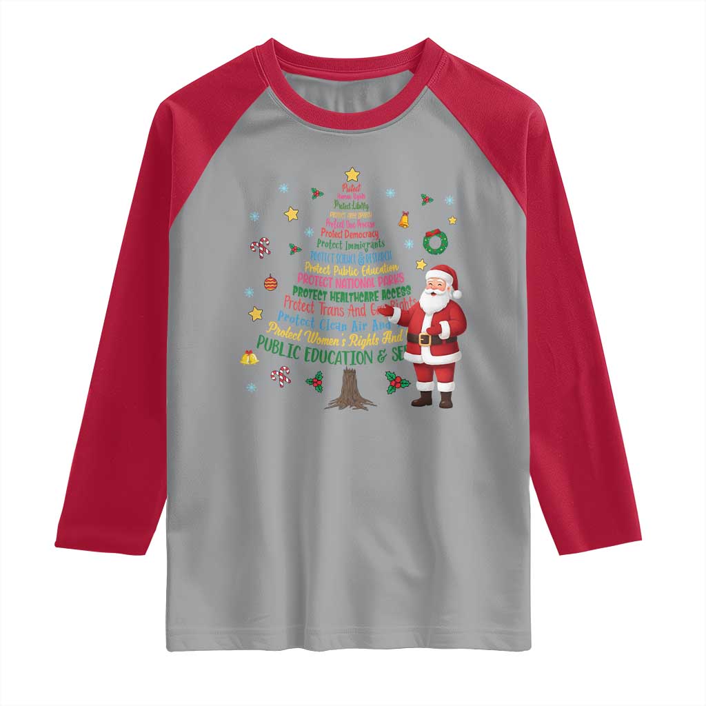 Pro Democracy Activist Christmas Tree Raglan Shirt Human Rights Xmas Gift - Wonder Print Shop