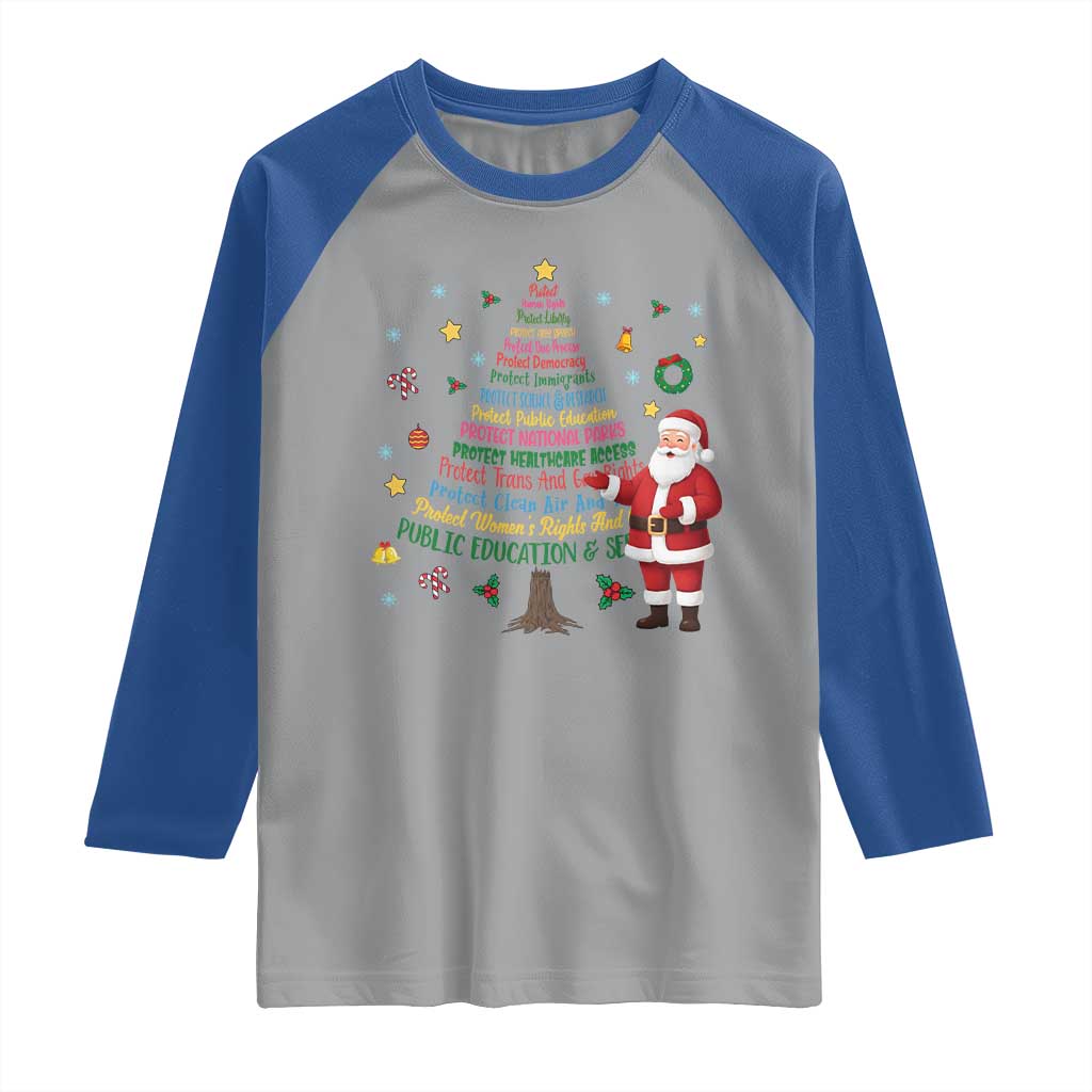 Pro Democracy Activist Christmas Tree Raglan Shirt Human Rights Xmas Gift - Wonder Print Shop