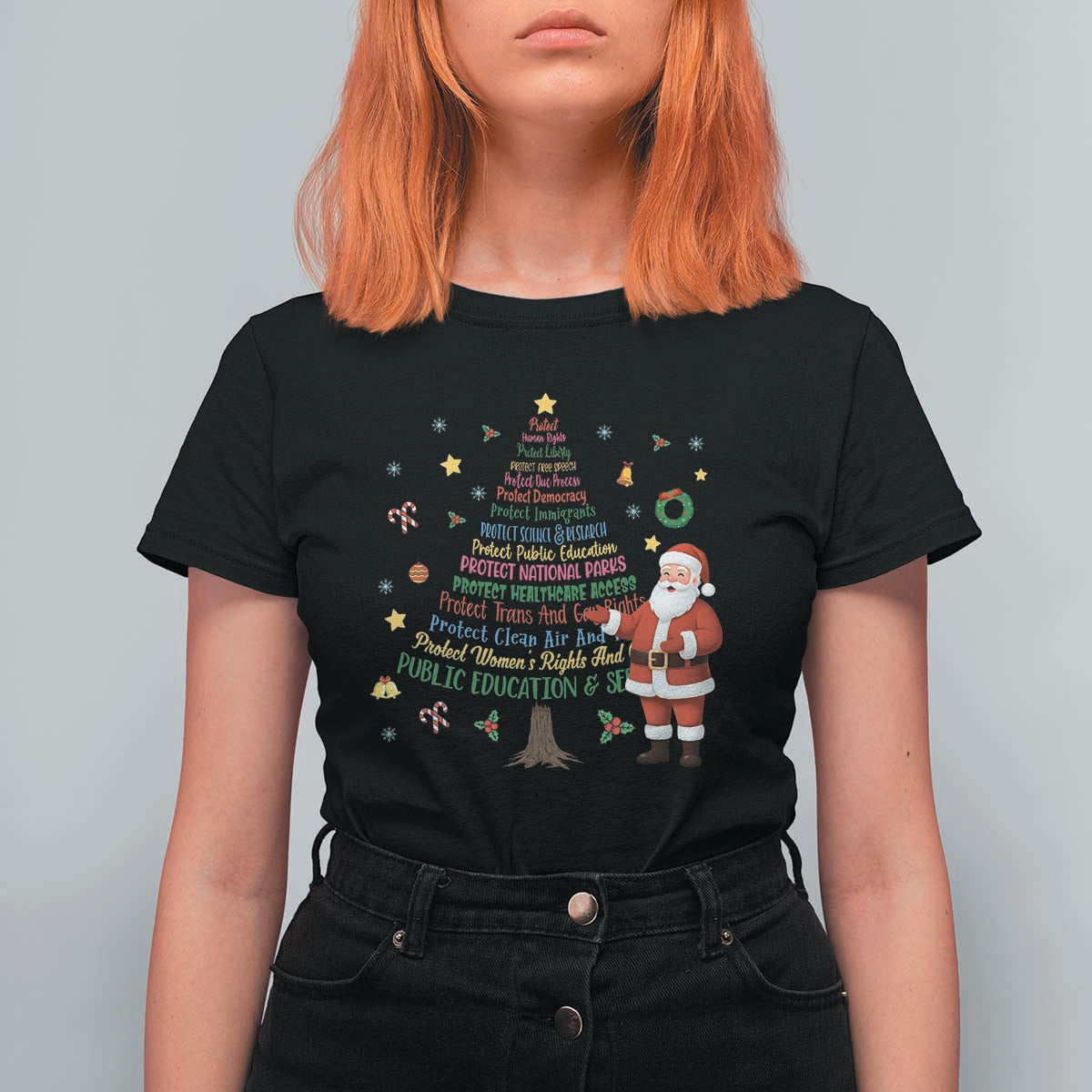 Pro Democracy Activist Christmas Tree T Shirt For Women Human Rights Xmas Gift - Wonder Print Shop