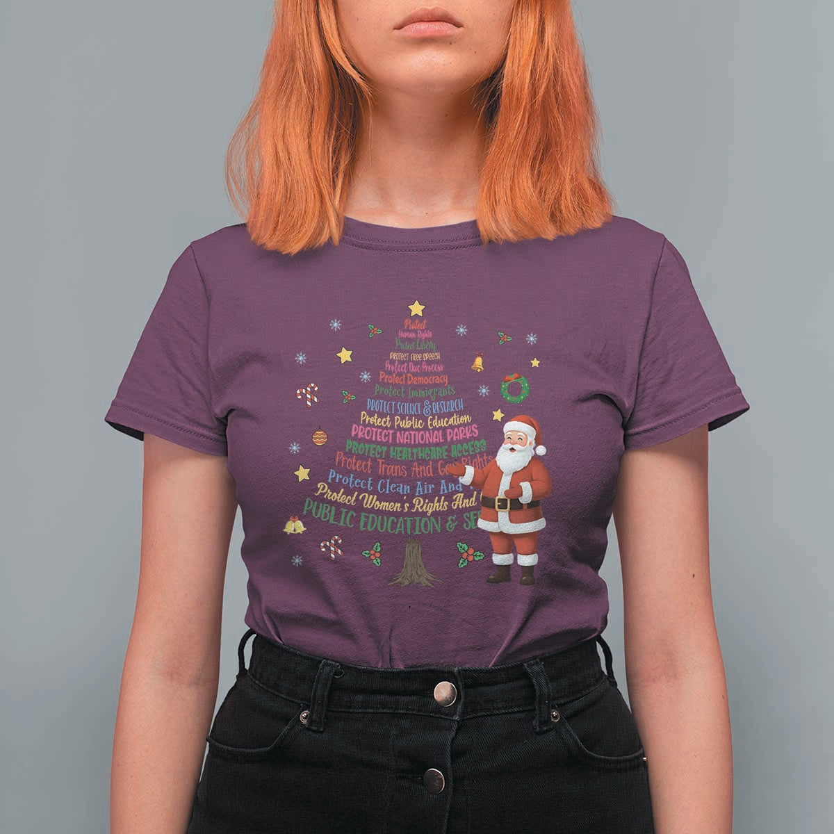 Pro Democracy Activist Christmas Tree T Shirt For Women Human Rights Xmas Gift - Wonder Print Shop