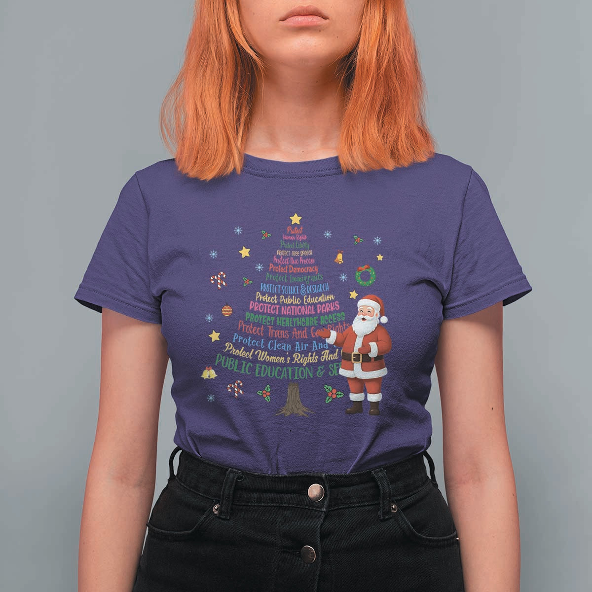 Pro Democracy Activist Christmas Tree T Shirt For Women Human Rights Xmas Gift - Wonder Print Shop