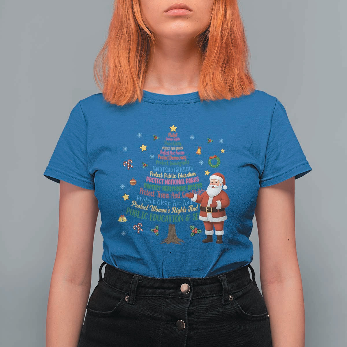 Pro Democracy Activist Christmas Tree T Shirt For Women Human Rights Xmas Gift - Wonder Print Shop