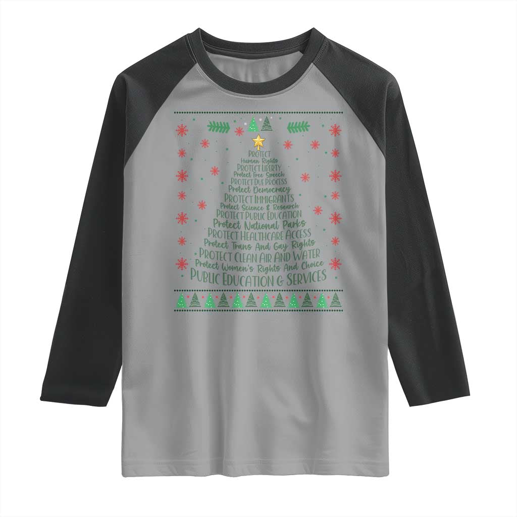 Ugly Activist Christmas Tree Raglan Shirt Human Rights Xmas Gift - Wonder Print Shop
