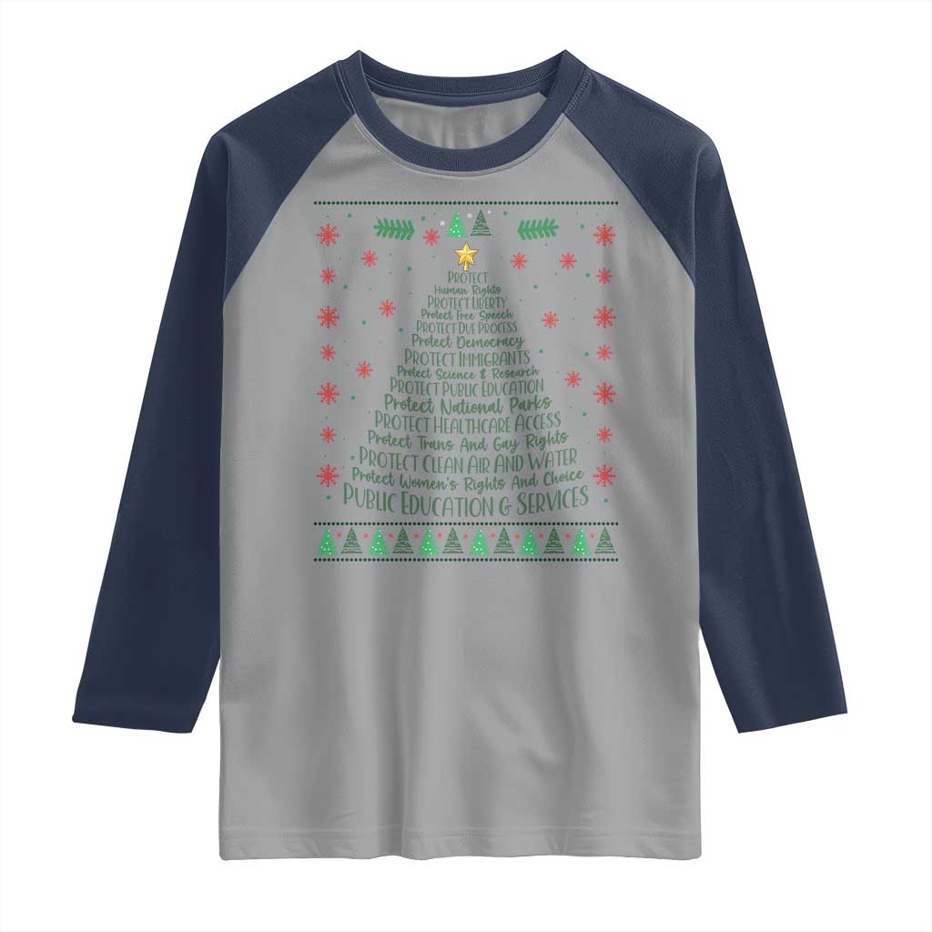 Ugly Activist Christmas Tree Raglan Shirt Human Rights Xmas Gift - Wonder Print Shop