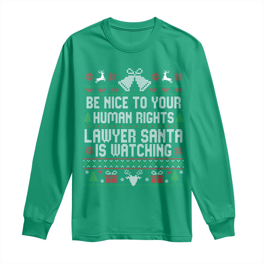 Christmas Ugly Gift Long Sleeve Shirt Funny Human Rights Lawyer Santa Is Watching - Wonder Print Shop