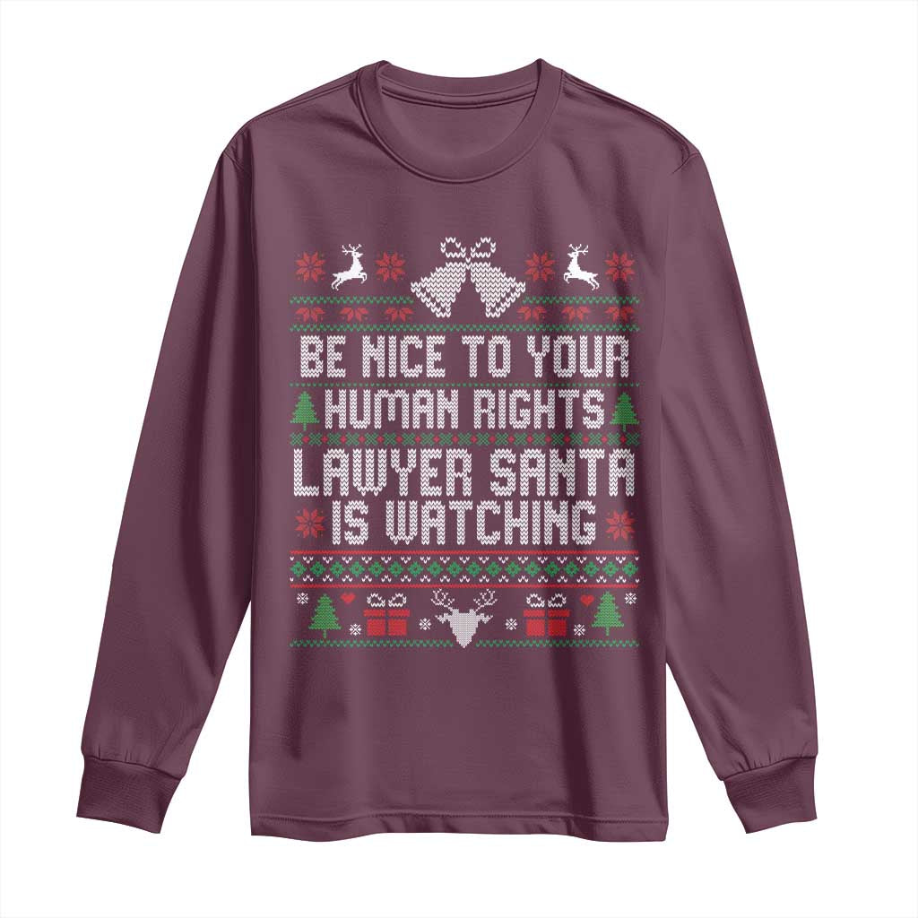 Christmas Ugly Gift Long Sleeve Shirt Funny Human Rights Lawyer Santa Is Watching - Wonder Print Shop