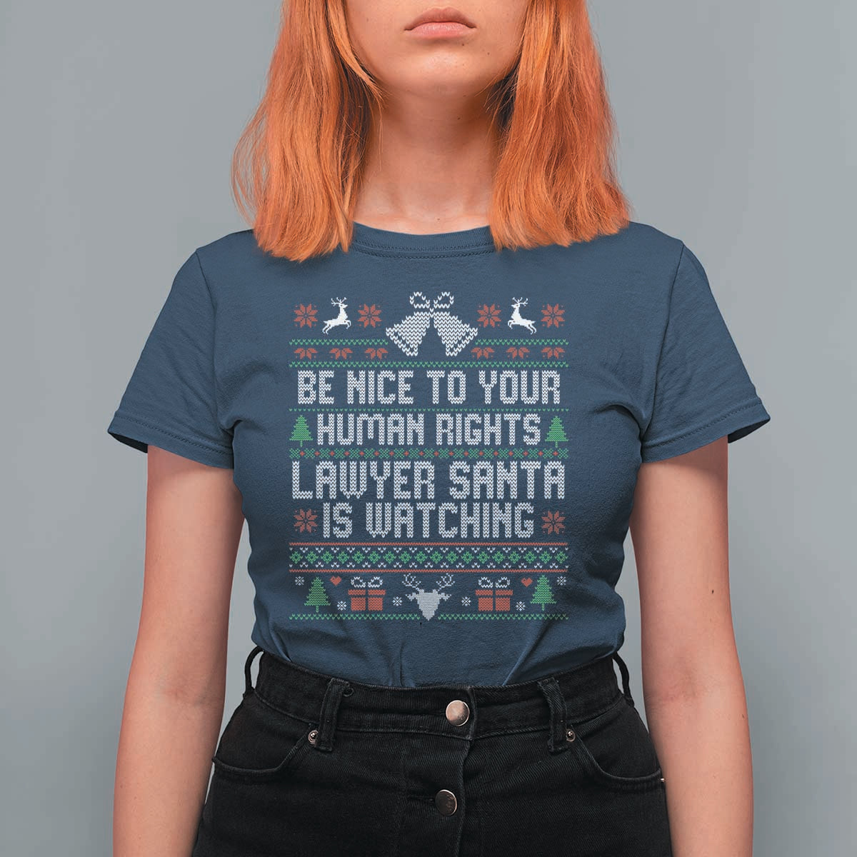 Christmas Ugly Gift T Shirt For Women Funny Human Rights Lawyer Santa Is Watching - Wonder Print Shop