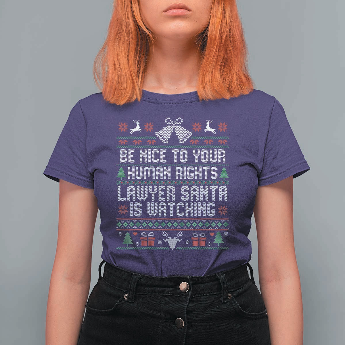 Christmas Ugly Gift T Shirt For Women Funny Human Rights Lawyer Santa Is Watching - Wonder Print Shop