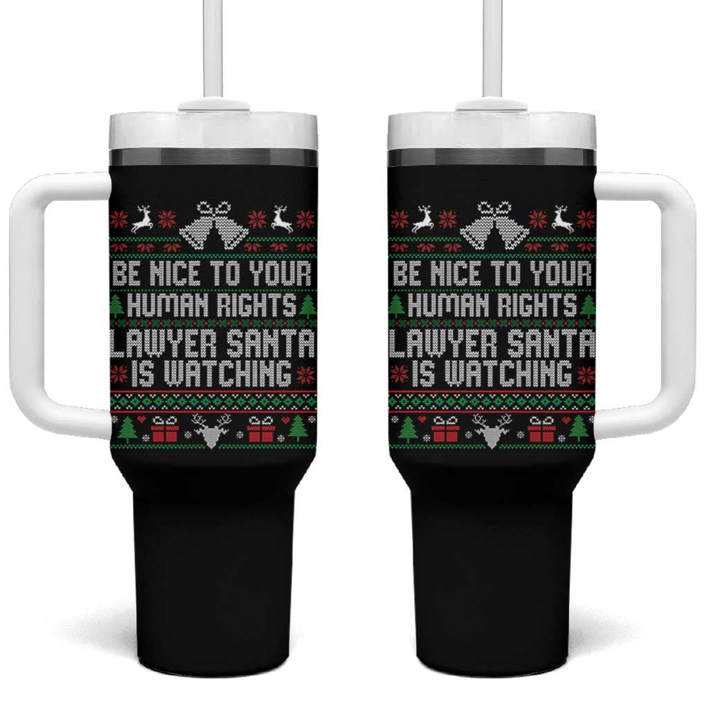 Christmas Ugly Gift Tumbler With Handle Funny Human Rights Lawyer Santa Is Watching - Wonder Print Shop