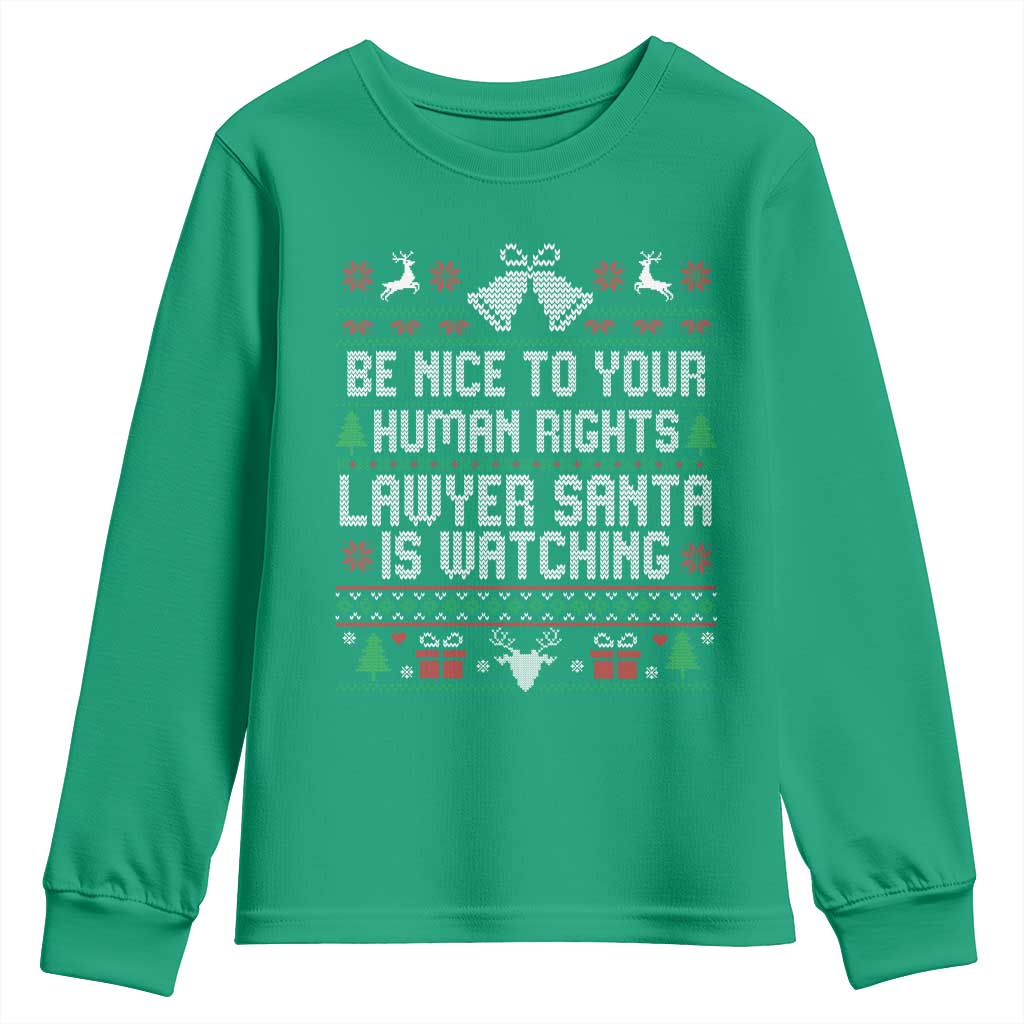 Christmas Ugly Gift Youth Sweatshirt Funny Human Rights Lawyer Santa Is Watching - Wonder Print Shop