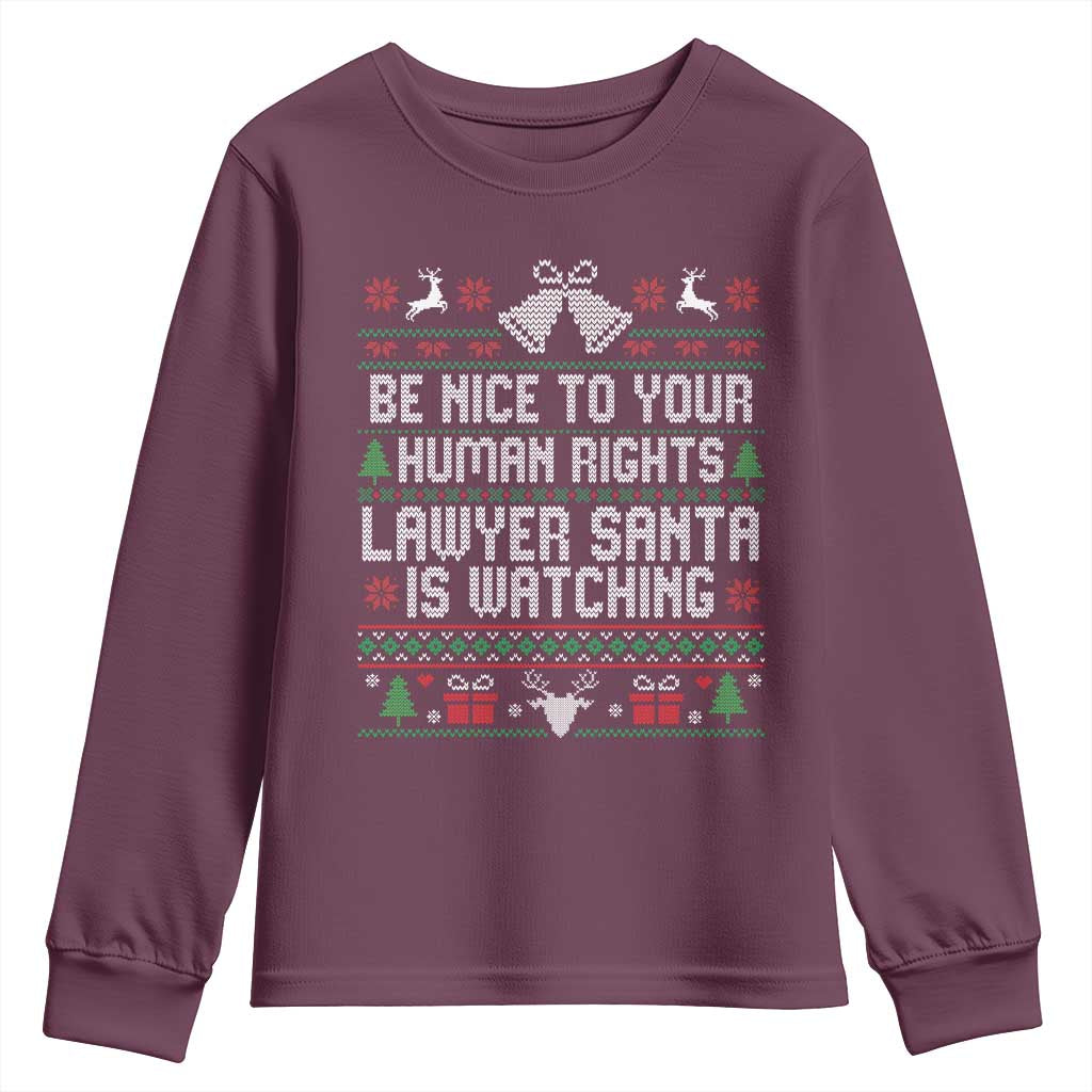 Christmas Ugly Gift Youth Sweatshirt Funny Human Rights Lawyer Santa Is Watching - Wonder Print Shop