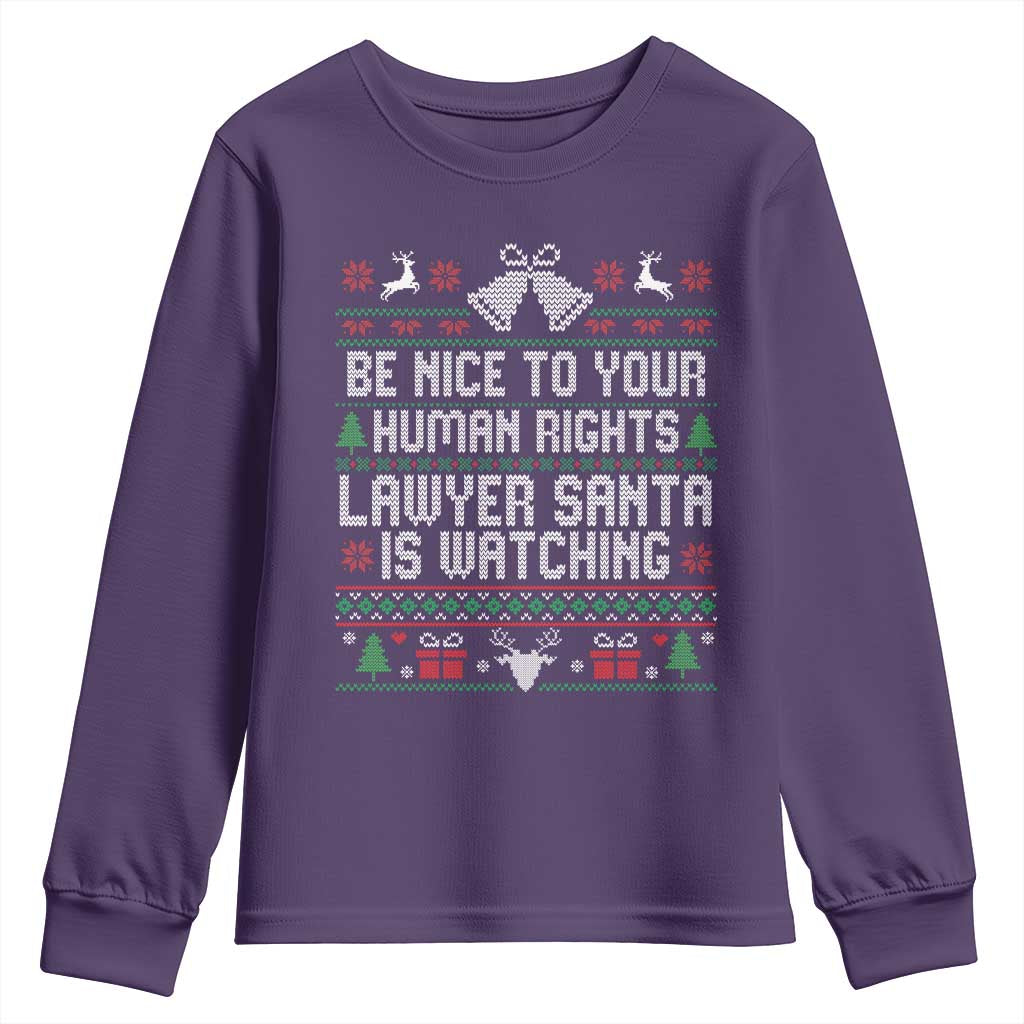 Christmas Ugly Gift Youth Sweatshirt Funny Human Rights Lawyer Santa Is Watching - Wonder Print Shop