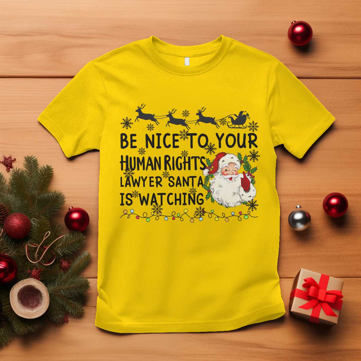 Funny Human Rights Lawyer Christmas Santa Is Watching Gift T Shirt - Wonder Print Shop