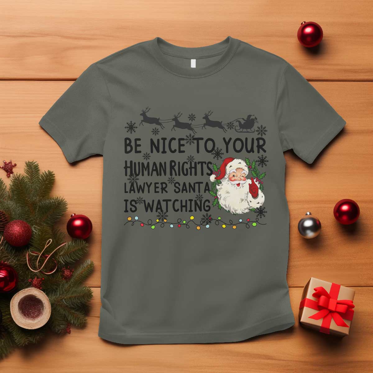 Funny Human Rights Lawyer Christmas Santa Is Watching Gift T Shirt - Wonder Print Shop