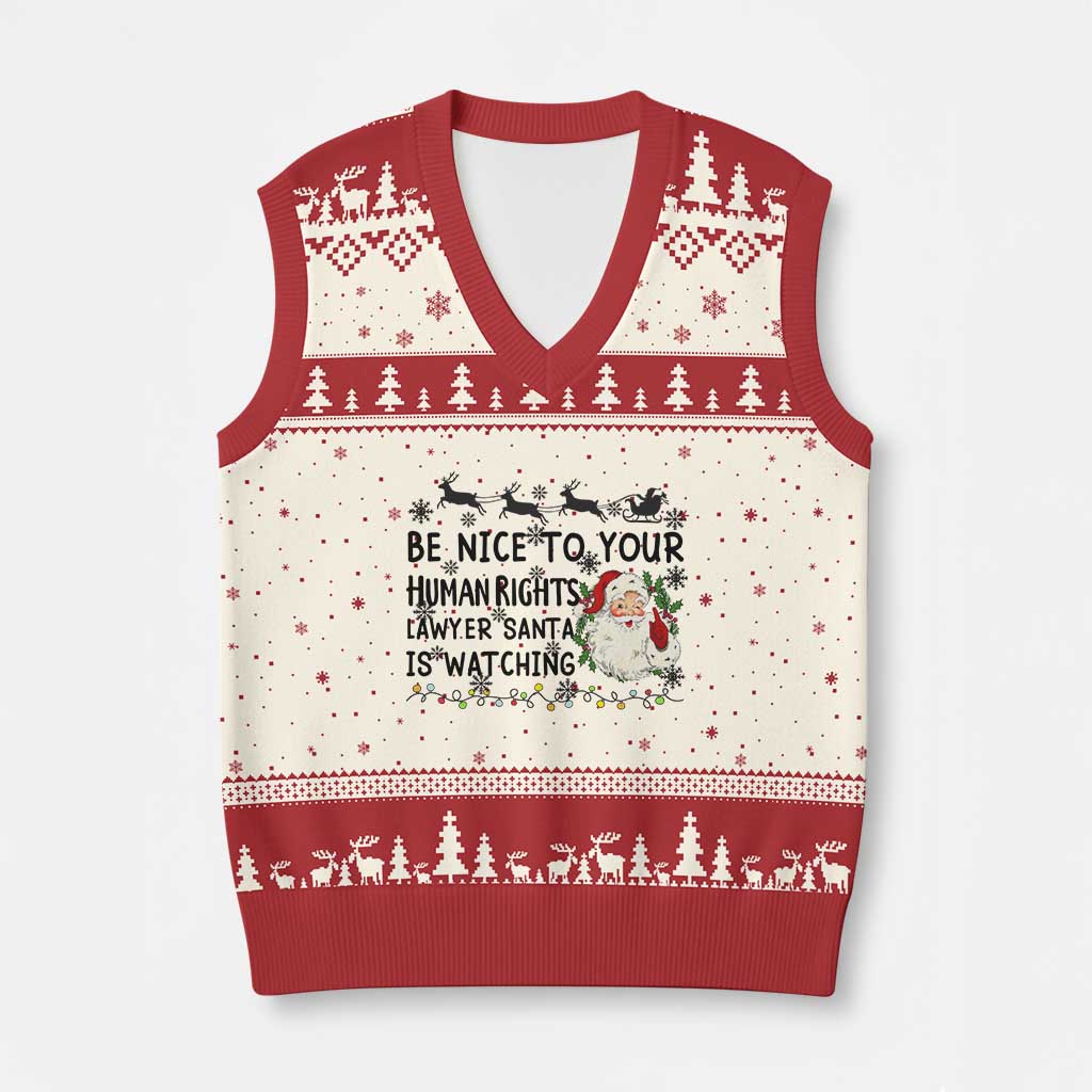 Funny Human Rights Lawyer Christmas Santa Is Watching Gift V-Neck Knit Sweater Vest - Wonder Print Shop