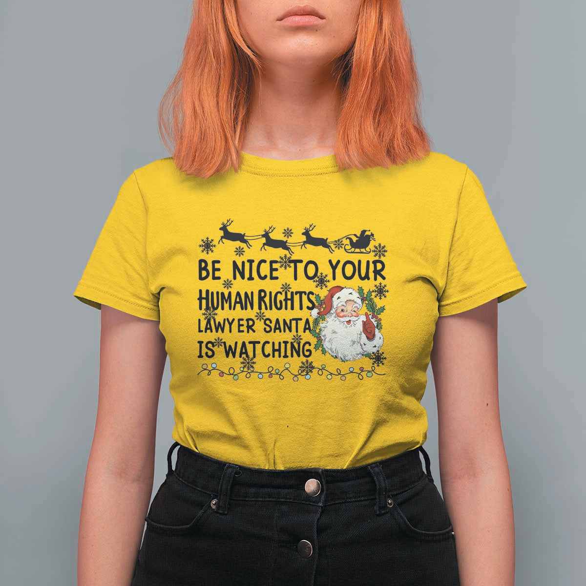 Funny Human Rights Lawyer Christmas Santa Is Watching Gift T Shirt For Women - Wonder Print Shop