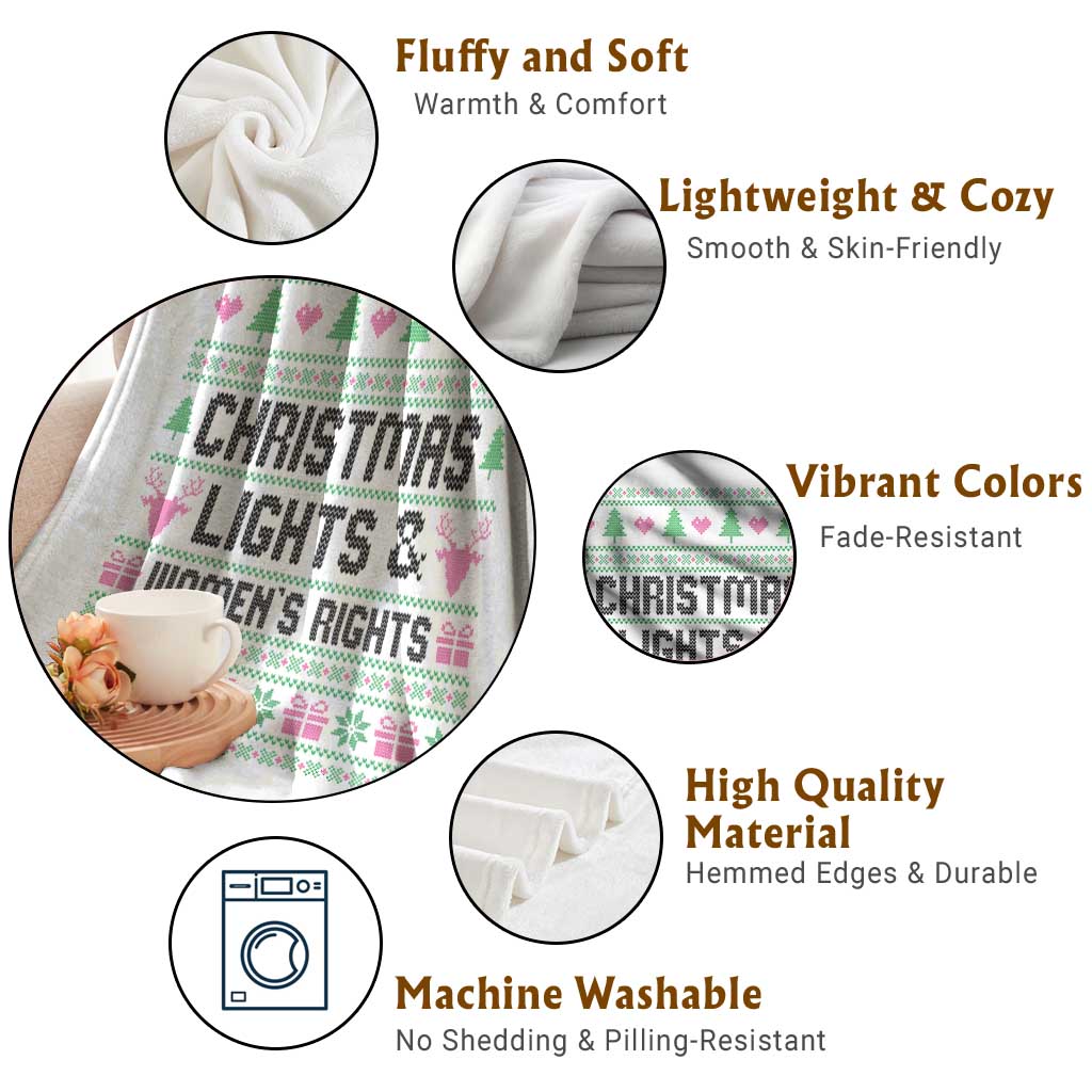 Christmas Lights And Womens Rights Throw Blanket Equality Feminist Gift - Wonder Print Shop
