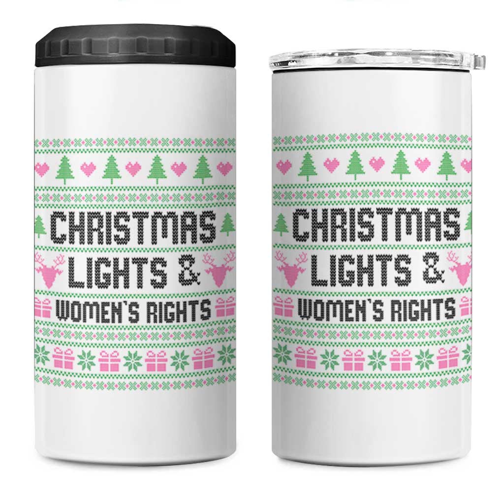 Christmas Lights And Womens Rights 4 in 1 Can Cooler Tumbler Equality Feminist Gift - Wonder Print Shop