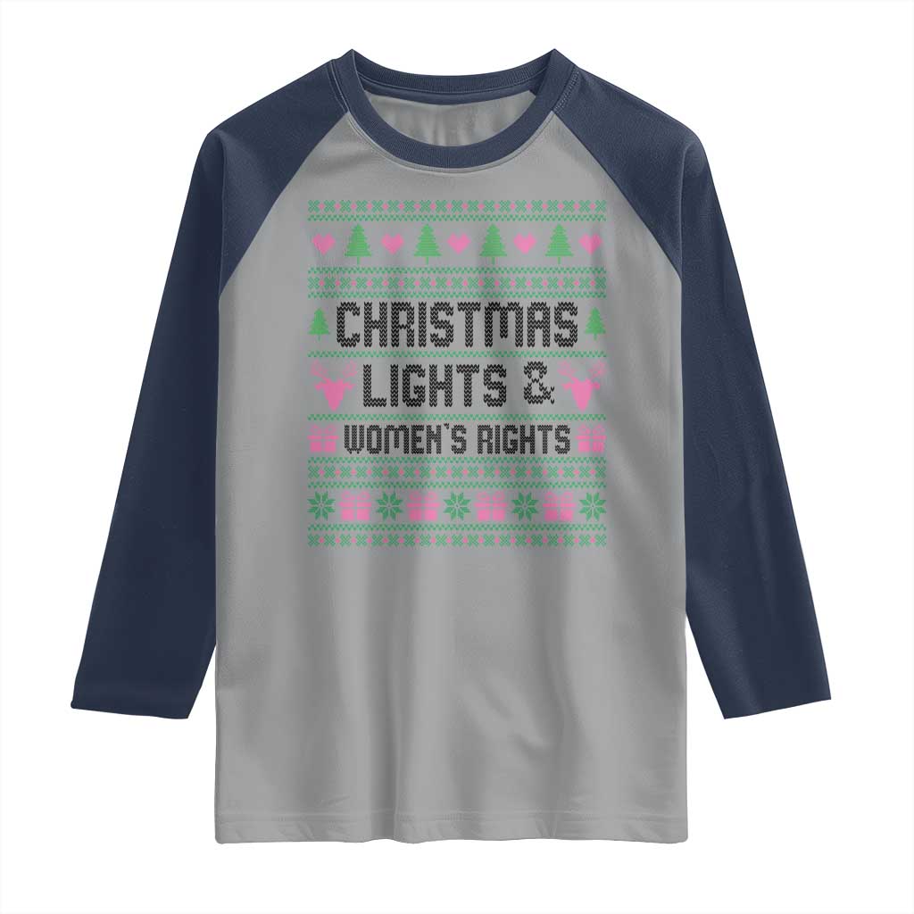 Christmas Lights And Womens Rights Raglan Shirt Equality Feminist Gift - Wonder Print Shop