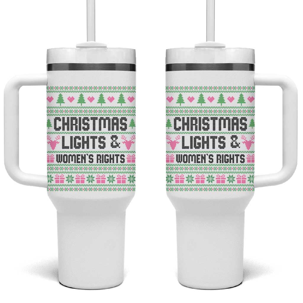 Christmas Lights And Womens Rights Tumbler With Handle Equality Feminist Gift - Wonder Print Shop