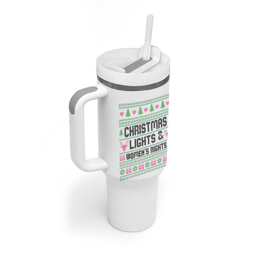 Christmas Lights And Womens Rights Tumbler With Handle Equality Feminist Gift - Wonder Print Shop