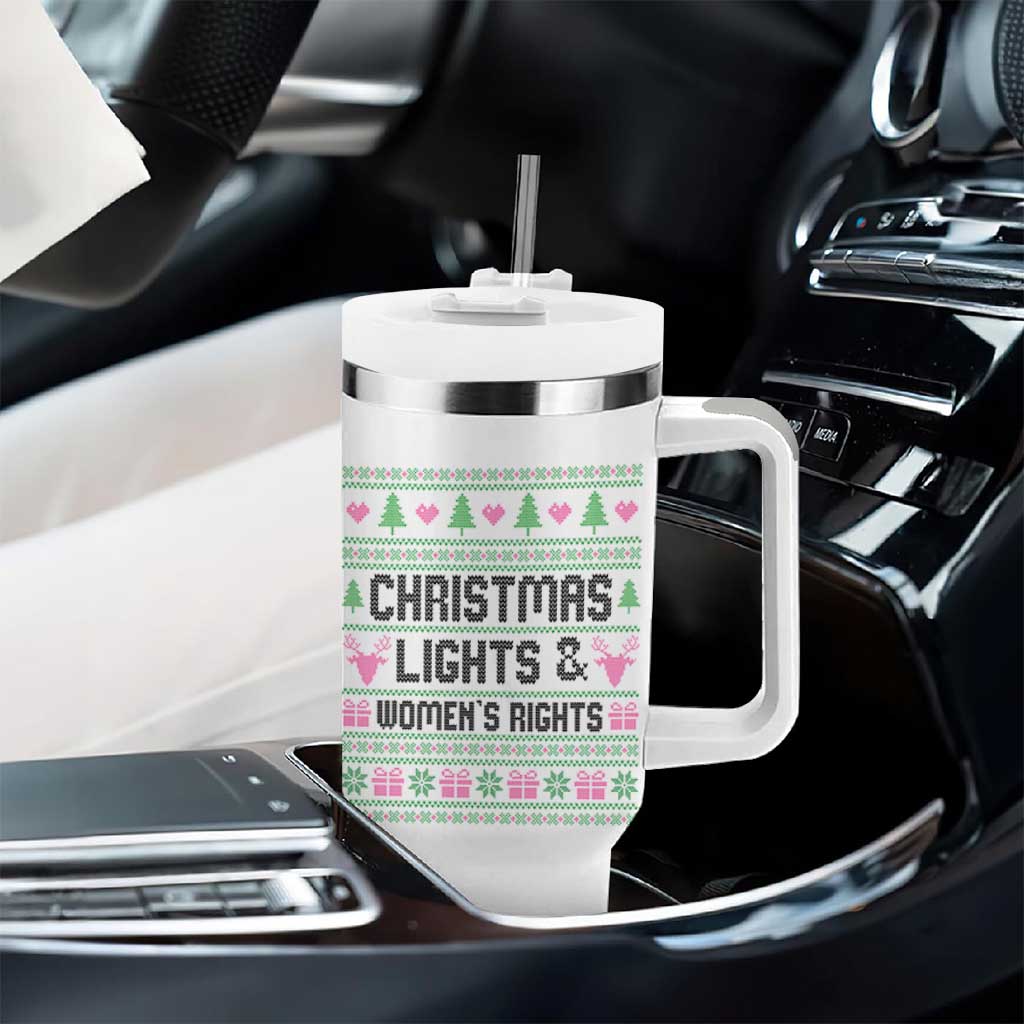 Christmas Lights And Womens Rights Tumbler With Handle Equality Feminist Gift - Wonder Print Shop