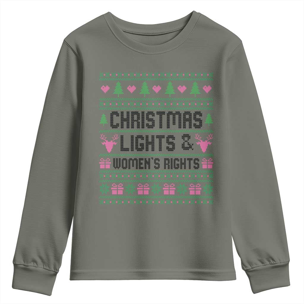 Christmas Lights And Womens Rights Youth Sweatshirt Equality Feminist Gift - Wonder Print Shop