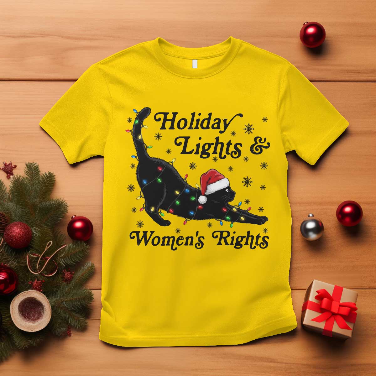 Sexy Cat Holiday Lights Womens Rights Supporter T Shirt Christmas Feminist Gift - Wonder Print Shop