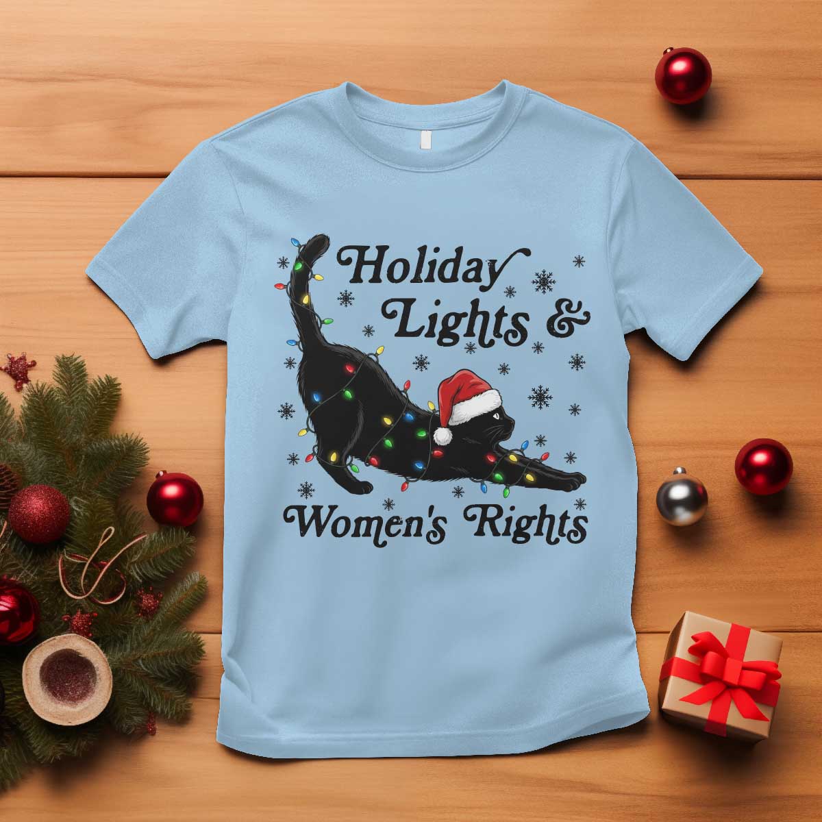 Sexy Cat Holiday Lights Womens Rights Supporter T Shirt Christmas Feminist Gift - Wonder Print Shop