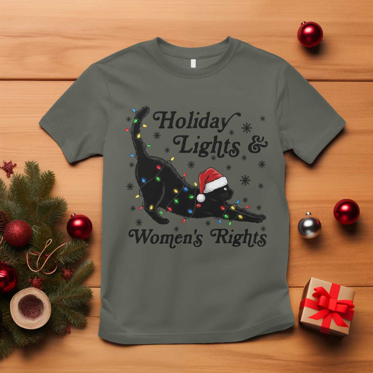 Sexy Cat Holiday Lights Womens Rights Supporter T Shirt Christmas Feminist Gift - Wonder Print Shop