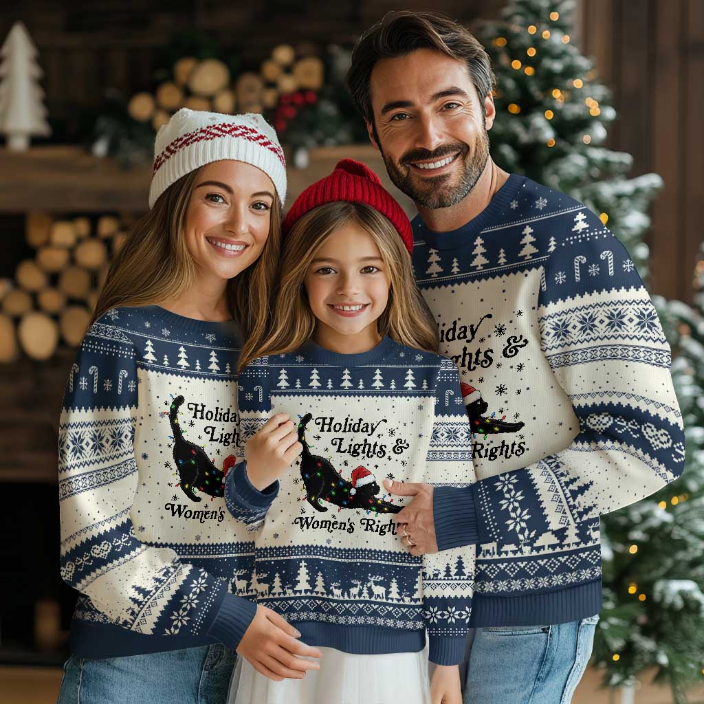 Sexy Cat Holiday Lights Womens Rights Supporter Ugly Christmas Sweater Xmas Feminist Gift - Wonder Print Shop