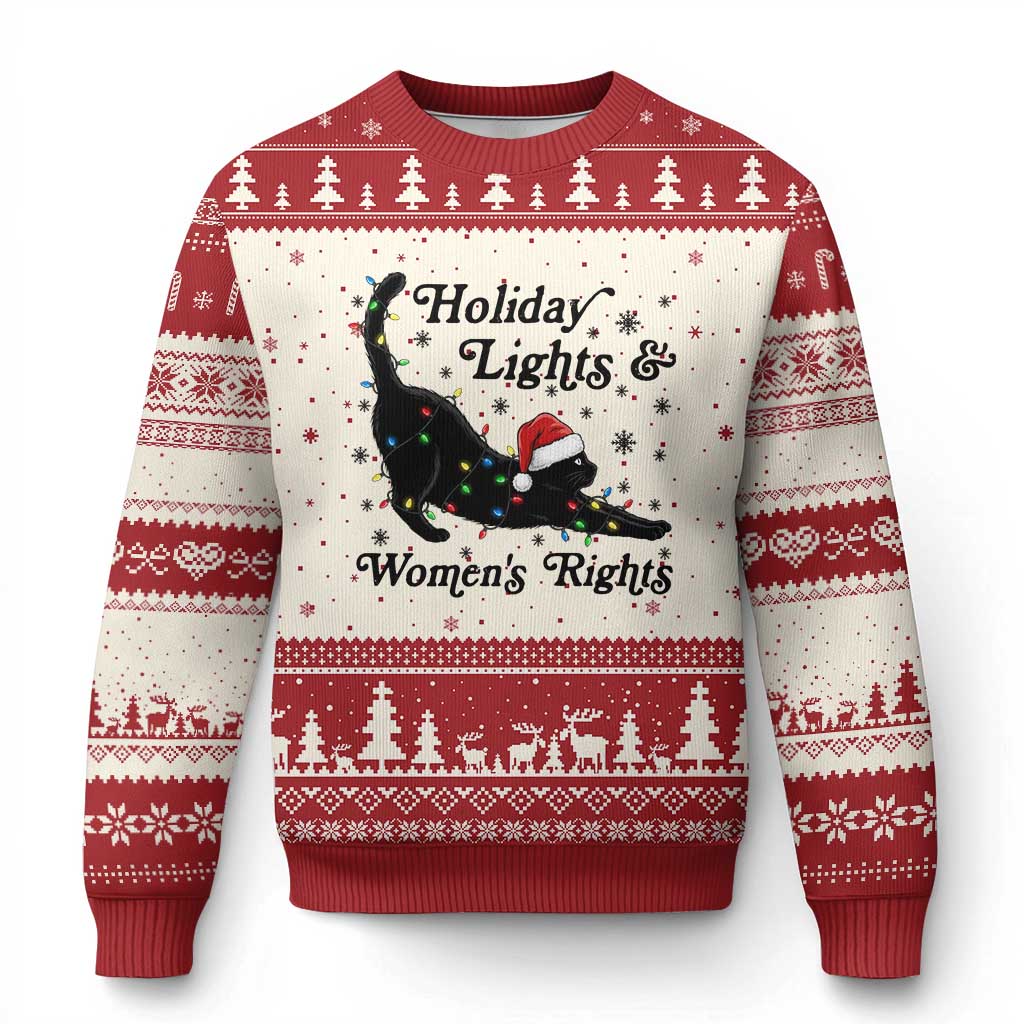 Sexy Cat Holiday Lights Womens Rights Supporter Ugly Christmas Sweater Xmas Feminist Gift - Wonder Print Shop