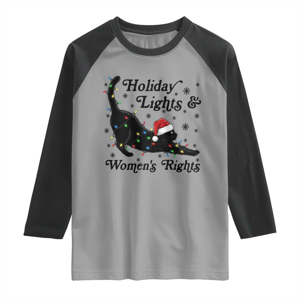 Sexy Cat Holiday Lights Womens Rights Supporter Raglan Shirt Christmas Feminist Gift - Wonder Print Shop
