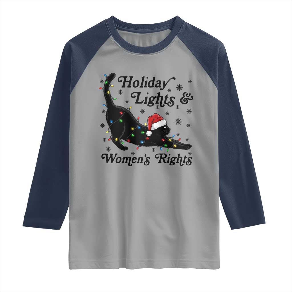 Sexy Cat Holiday Lights Womens Rights Supporter Raglan Shirt Christmas Feminist Gift - Wonder Print Shop