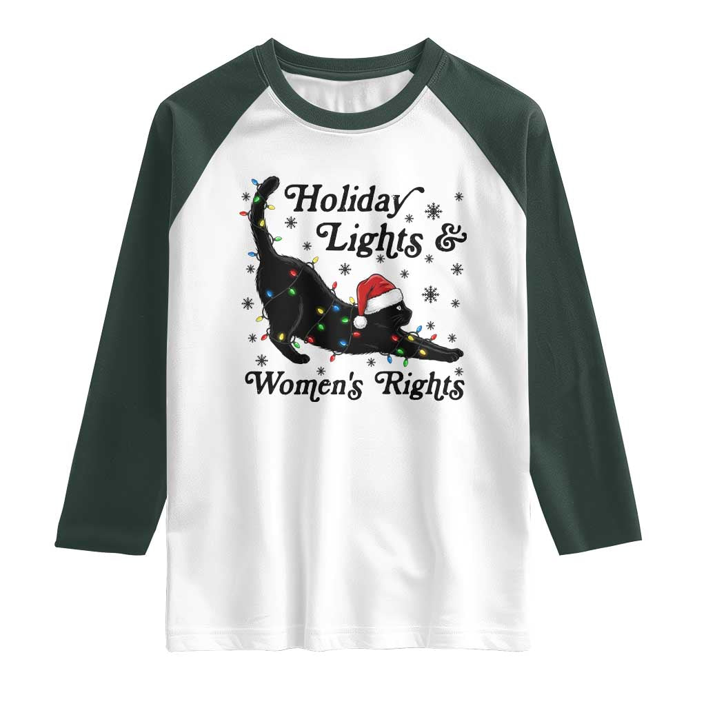 Sexy Cat Holiday Lights Womens Rights Supporter Raglan Shirt Christmas Feminist Gift - Wonder Print Shop