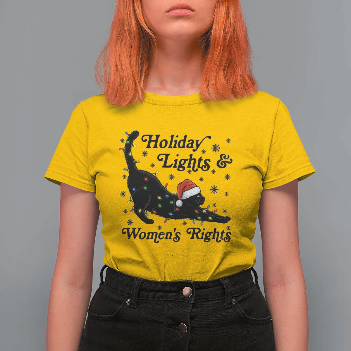 Sexy Cat Holiday Lights Womens Rights Supporter T Shirt For Women Christmas Feminist Gift - Wonder Print Shop