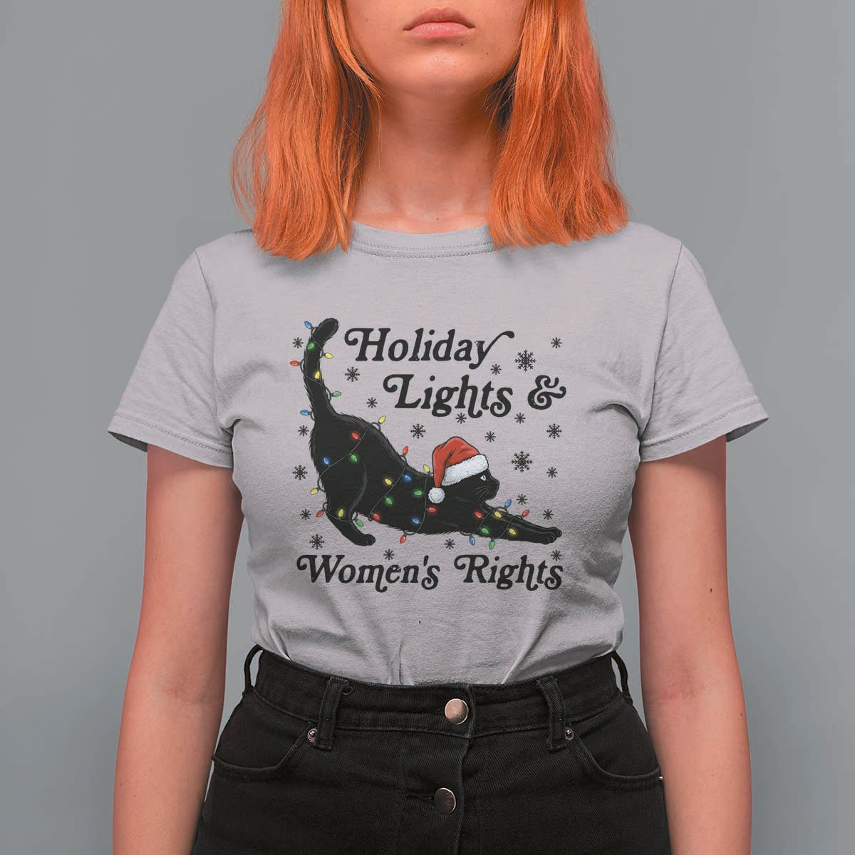 Sexy Cat Holiday Lights Womens Rights Supporter T Shirt For Women Christmas Feminist Gift - Wonder Print Shop