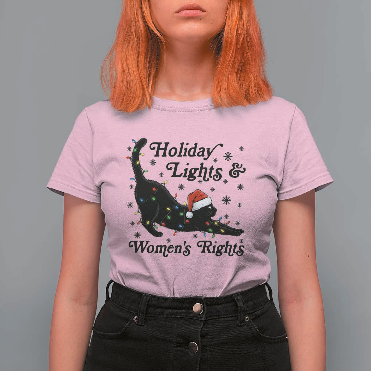 Sexy Cat Holiday Lights Womens Rights Supporter T Shirt For Women Christmas Feminist Gift - Wonder Print Shop