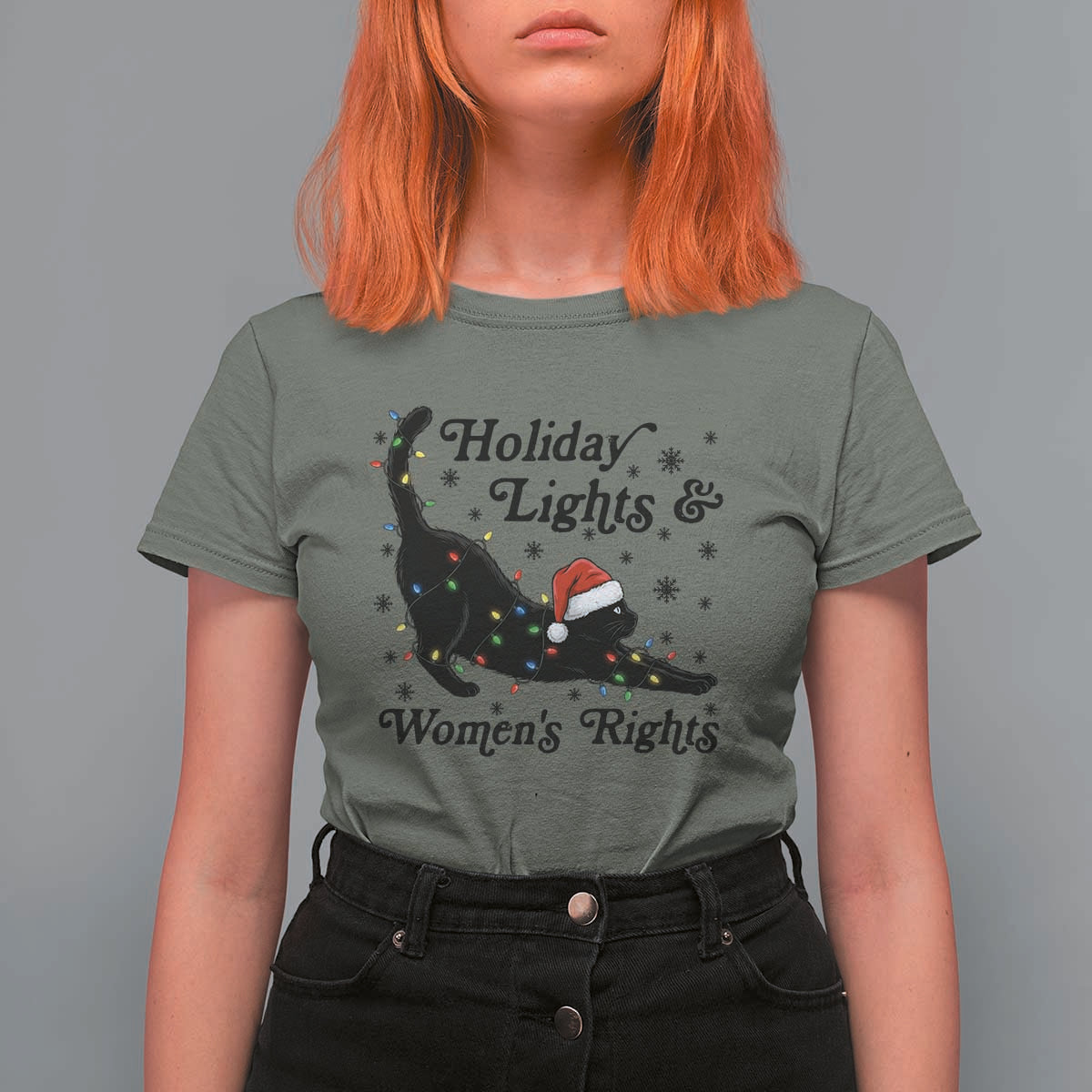 Sexy Cat Holiday Lights Womens Rights Supporter T Shirt For Women Christmas Feminist Gift - Wonder Print Shop