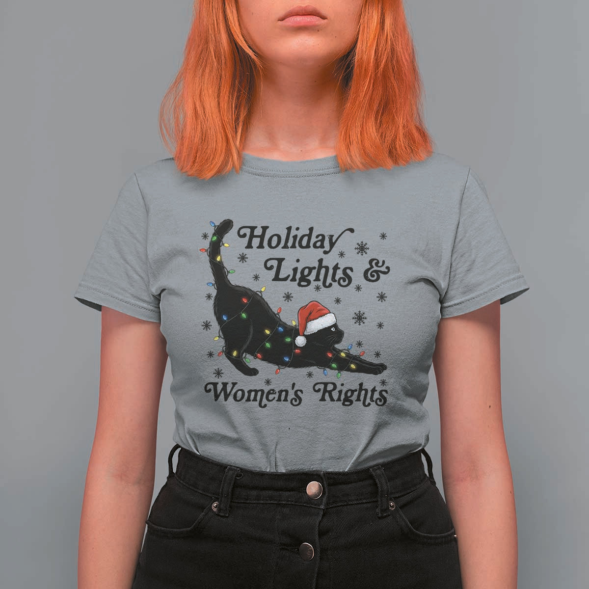 Sexy Cat Holiday Lights Womens Rights Supporter T Shirt For Women Christmas Feminist Gift - Wonder Print Shop