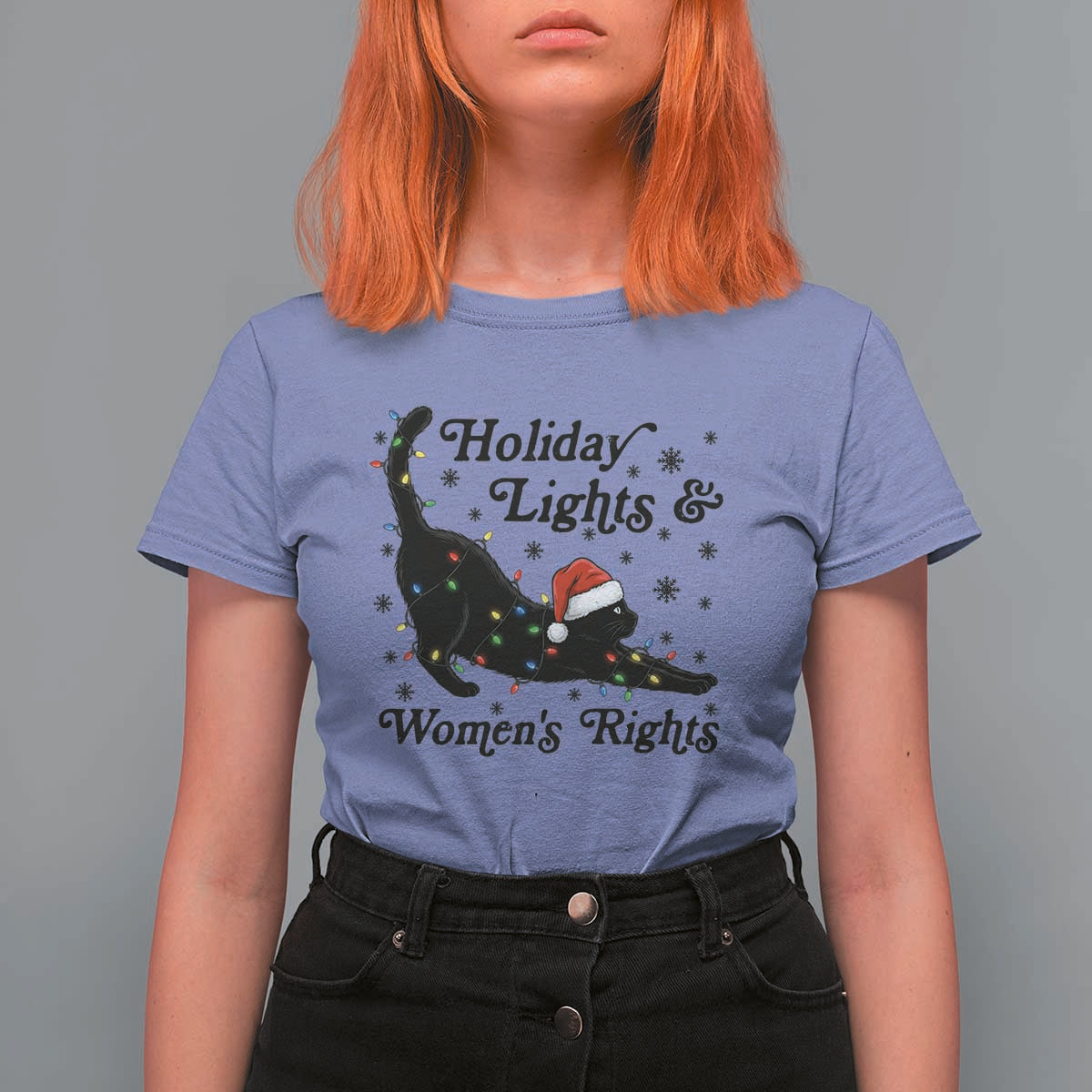 Sexy Cat Holiday Lights Womens Rights Supporter T Shirt For Women Christmas Feminist Gift - Wonder Print Shop