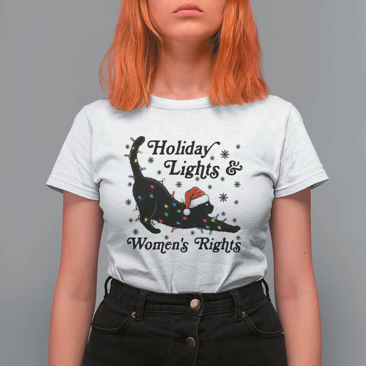 Sexy Cat Holiday Lights Womens Rights Supporter T Shirt For Women Christmas Feminist Gift - Wonder Print Shop