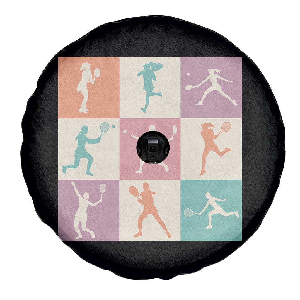 Tennis Lover Colorful Pastel Grid Sports Fan Gift Spare Tire Cover - Wonder Print Shop
