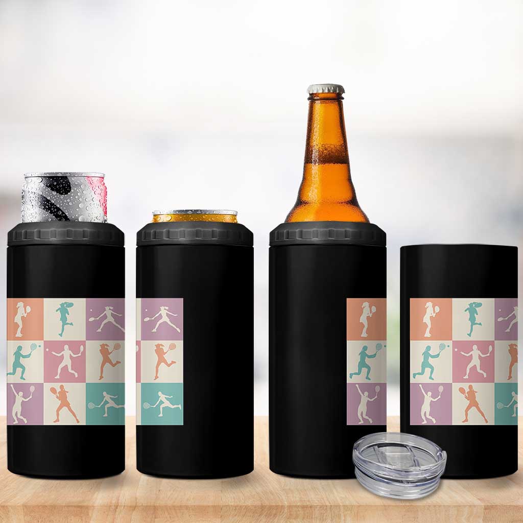 Tennis Lover Colorful Pastel Grid Sports Fan Gift 4 in 1 Can Cooler Tumbler - Wonder Print Shop