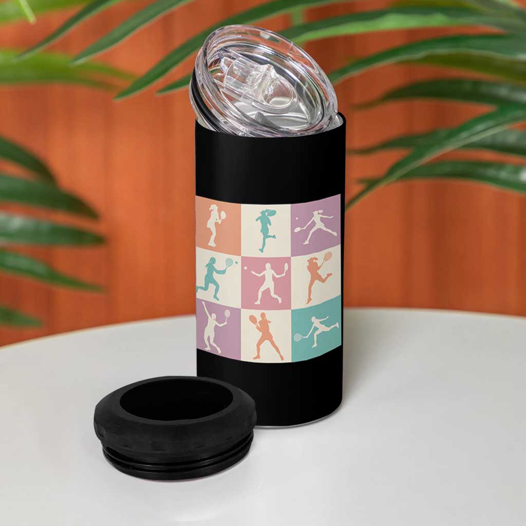 Tennis Lover Colorful Pastel Grid Sports Fan Gift 4 in 1 Can Cooler Tumbler - Wonder Print Shop