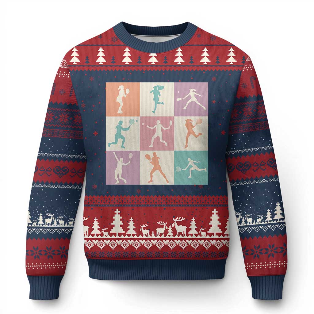 Tennis Lover Colorful Pastel Grid Sports Fan Gift Ugly Christmas Sweater - Wonder Print Shop