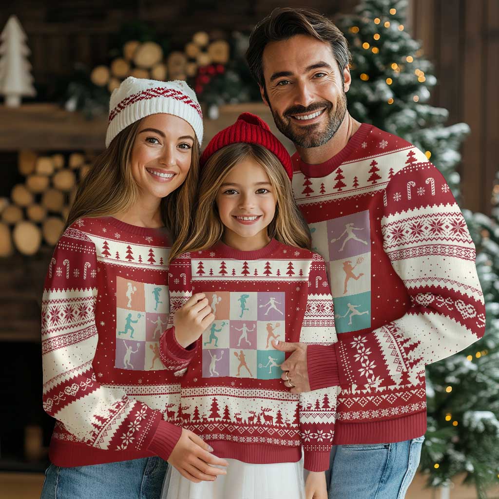 Tennis Lover Colorful Pastel Grid Sports Fan Gift Ugly Christmas Sweater - Wonder Print Shop