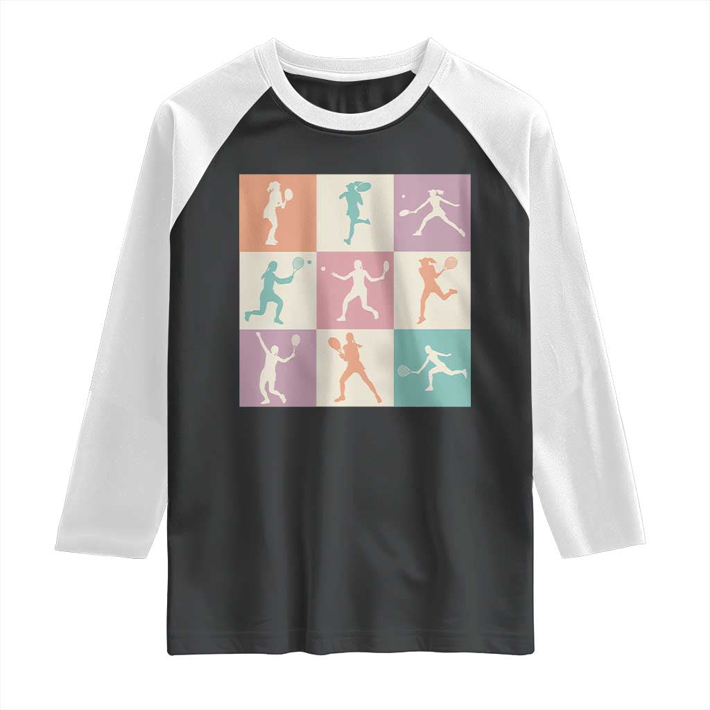 Tennis Lover Colorful Pastel Grid Sports Fan Gift Raglan Shirt - Wonder Print Shop